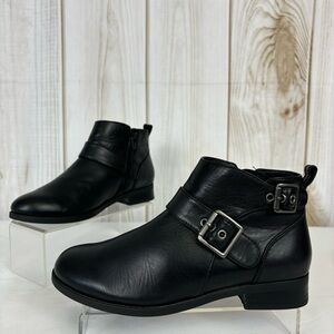 Vionic Logan Booties Leather Ankle Moto Buckle Biker Comfort Boots Black Size 6